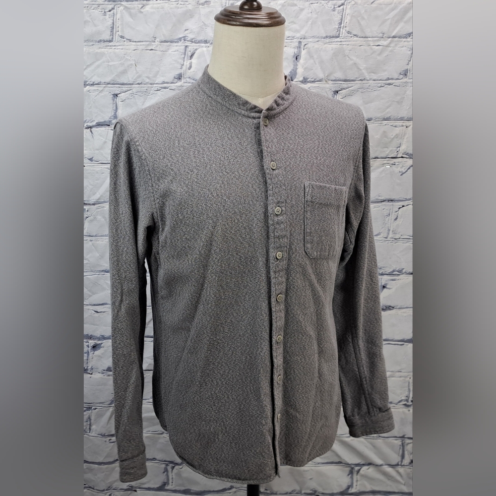 Wings + Horns Men's Button Down Shirt Mandarin Collar Gray Medium - Picture 3 of 16